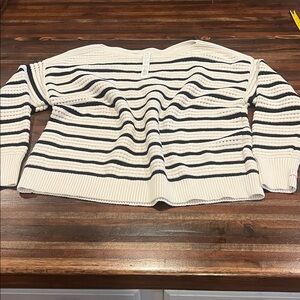Lululemon Nautical Striped Crochet Off-Shoulder Cream and Blue Women's Sweater
